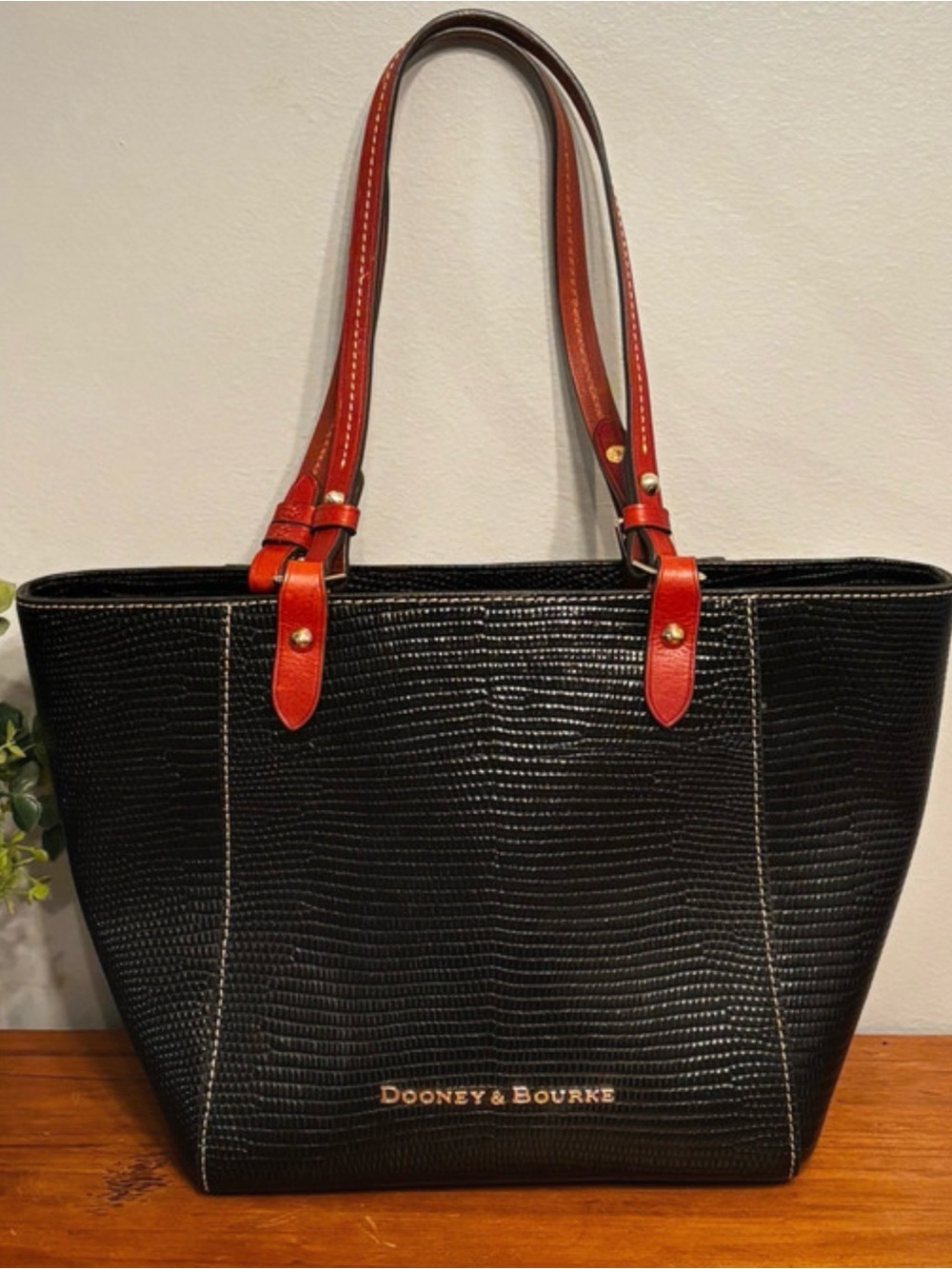 Dooney & Bourke Black Lizard Embossed Leather Tote